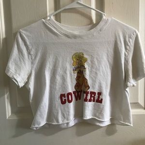 Cropped cowgirls brandy Melville tee. White. Worn once. Just don’t wear anymore